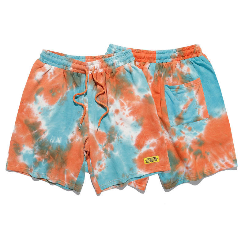 Men Tie Dye Shorts Custom Drawstring French Terry Cotton Fleece Jogger Acid Wash Men Causal Wear Soft Fabric Shorts