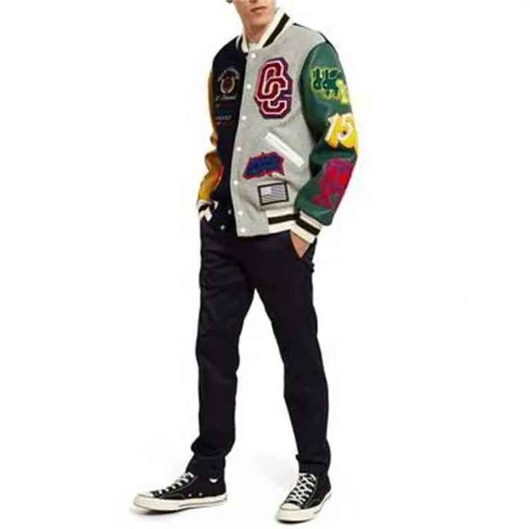 Custom Jacket Varsity 2024 Wholesale Men Custom Wool Baseball Jacket Letterman Two Tone Varsity Jacket With Leather Sleeves