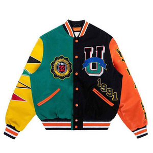 Custom Jacket Varsity 2024 Wholesale Men Custom Wool Baseball Jacket Letterman Two Tone Varsity Jacket With Leather Sleeves