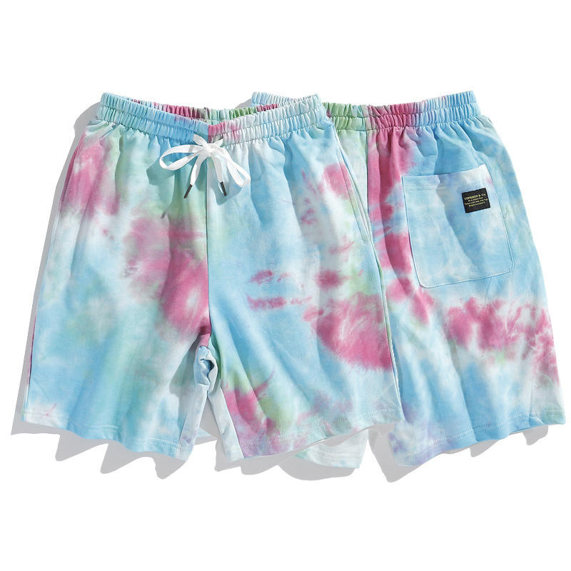 Men Tie Dye Shorts Custom Drawstring French Terry Cotton Fleece Jogger Acid Wash Men Causal Wear Soft Fabric Shorts