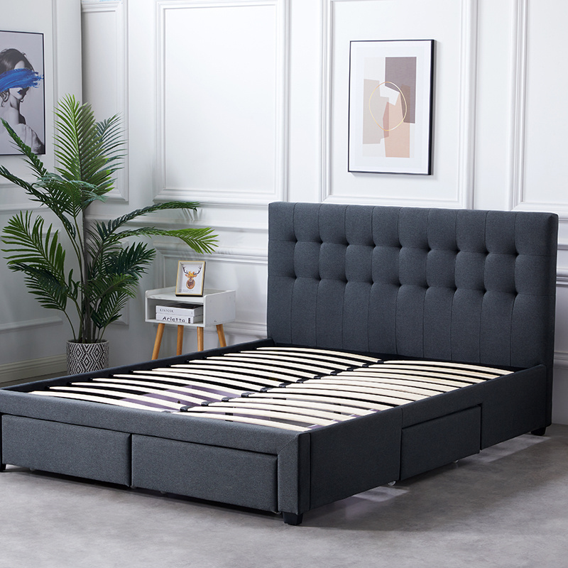 Bedroom Furniture Queen King Layer Storage Bed Design Grey Luxury Two Ottoman Upholstered Beds With Drawers