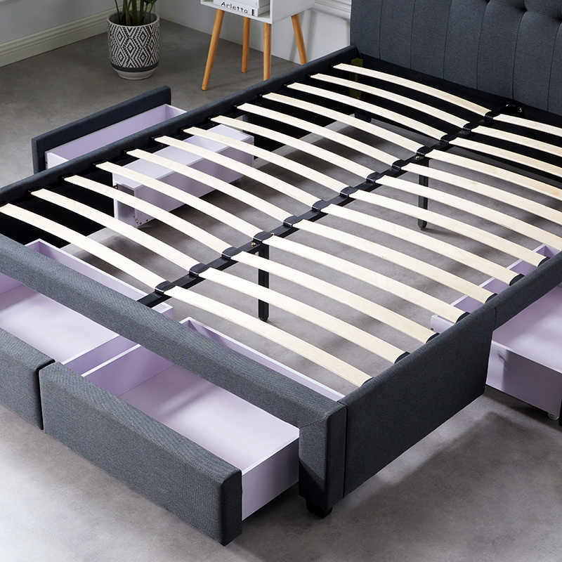 Bedroom Furniture Queen King Layer Storage Bed Design Grey Luxury Two Ottoman Upholstered Beds With Drawers