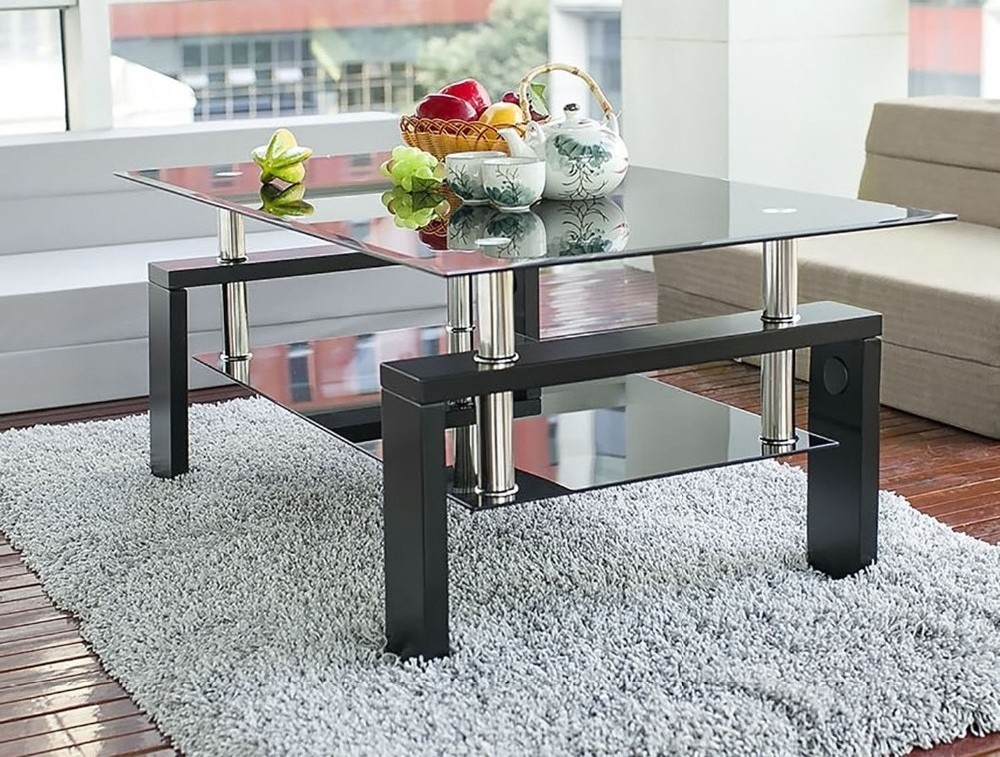 Modern black painted glass center table living room furniture coffee table