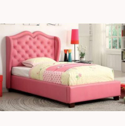 Chinese wholesale bedroom furniture pink cute diamond leather bed