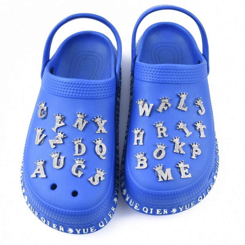 High Quality Metal English Letter Clog Charms shoe decoration  slippers flip-flops rhinestone star eye accessories shoes