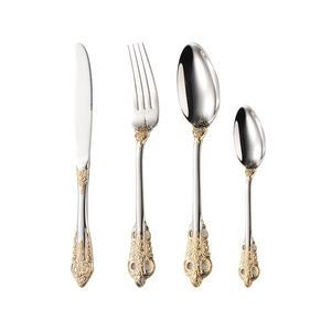 Wholesale Royal Palace Flatware Knife Fork Spoon Hammered Silverware Restaurant Wedding Stainless Steel Cutlery Set Gold 1019047