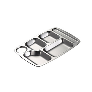 Rectangle 3 4 5 Compartments Fast Food Serving Tray 304 Stainless Steel Bento Lunch Plate 3013001