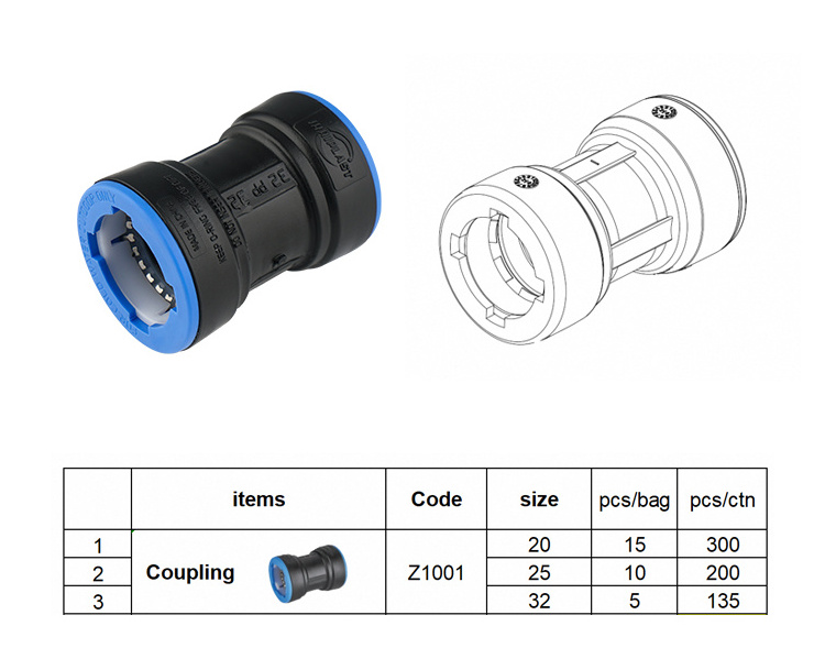 PP compression fitting PP push fitting water pipe connector PN10 good quality PP  push fitting