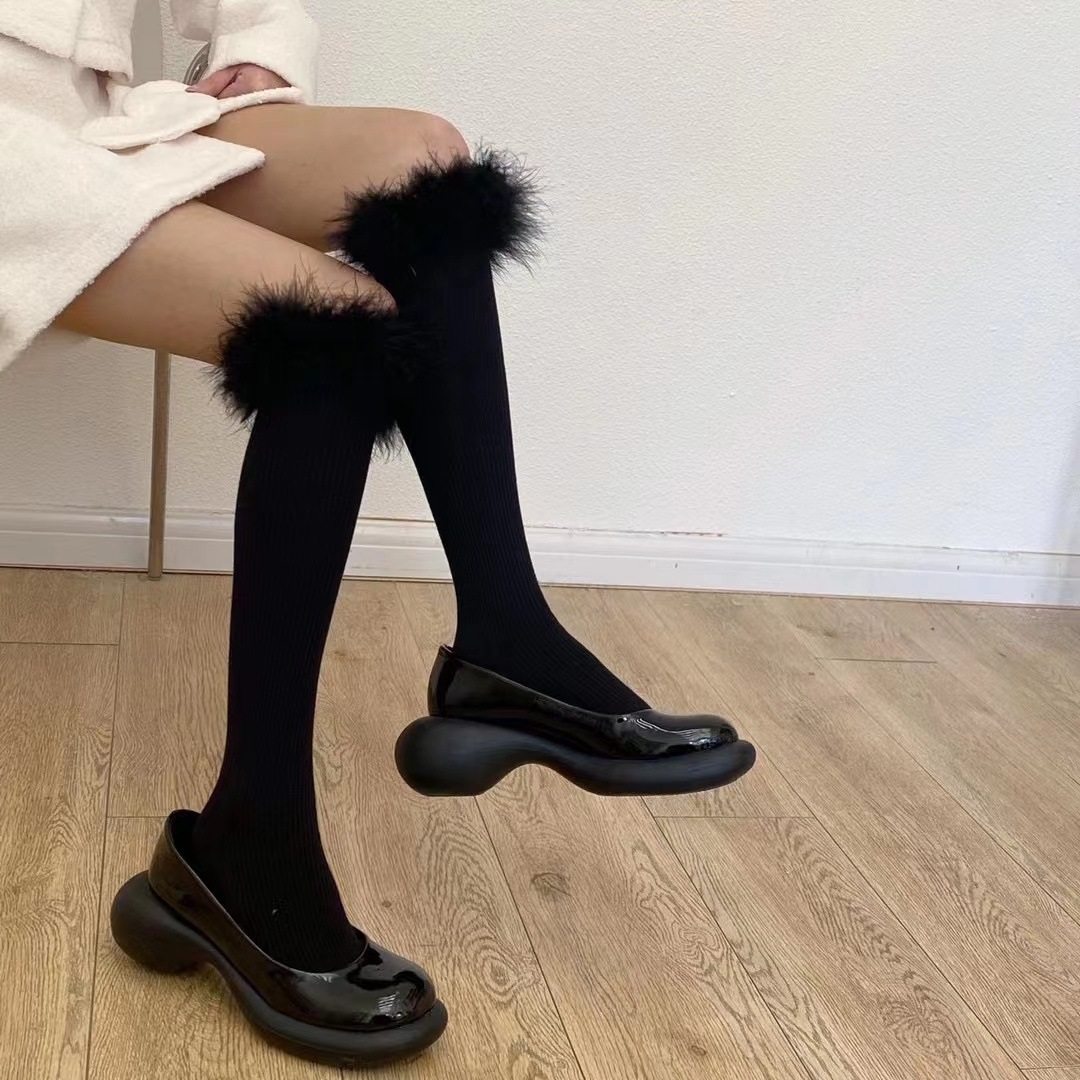 Irsolis ODM Winter Girls Feather Lace  Knee High Socks  Lolita Jk Pile Socks