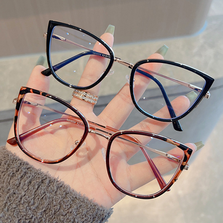 New Arrival Retro Metal Prescription Eyeglass Optical Frame Trendy Computer Eyewear Cat Eye Women Anti Blue light Glasses