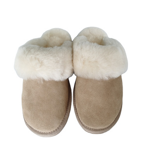 Factory Price Cow Leather Slides Real Shearling Lady Indoor Winter Sheepskin Fur Slipper