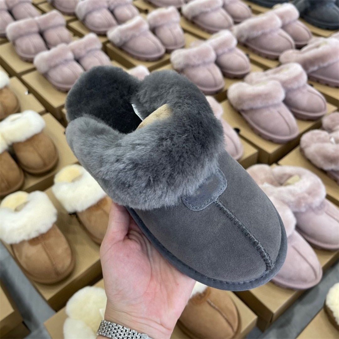 Quick Samples Stocks Lady Man Real Australian Double-faced Sheepskin Fur Outsole EVA Women Winter Slippers