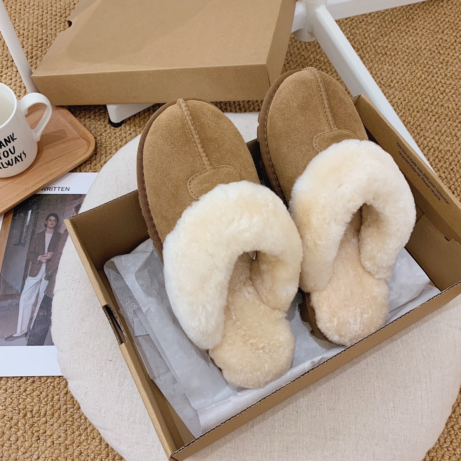 Quick Samples Stocks Lady Man Real Australian Double-faced Sheepskin Fur Outsole EVA Women Winter Slippers