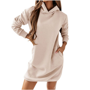 Sweatershirt Oversized Women Winter Long Hoodies Dress 2022 Wholesale Custom Logo Thick Cotton Fabric Long Sleeve Casual Dress