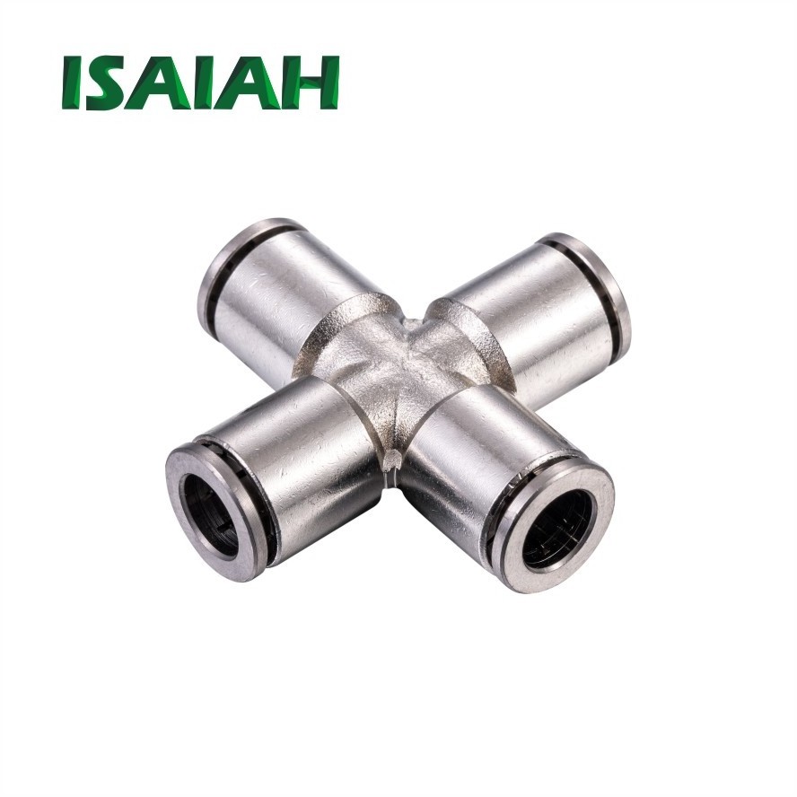 Ningbo Factory Wholesale Push-in Joint Camozzi Type  All Copper  Cross Four way Brass fittings