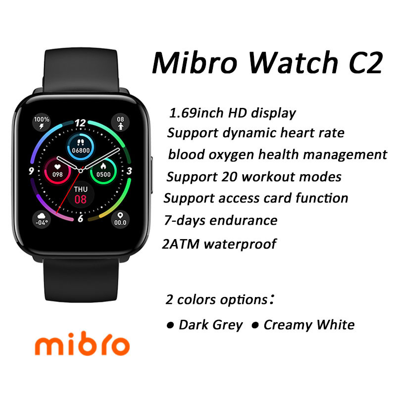 Mibro C2 24H Smartwatch Men 1.69in HD Screen Heart Rate Sleep SpO2 Monitor 20 Sports Modes Life Waterproof Bluetooth Android iOS