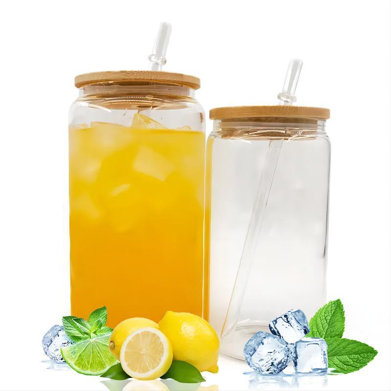 Top seller US stocked 12oz 16oz Soda Pop Clear Can Shaped Beer Sublimation Beverage Glass Cups With lid and glass straw