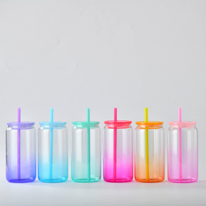 US Warehouse 16oz glass can tumbler with coloful plastic lids and straws