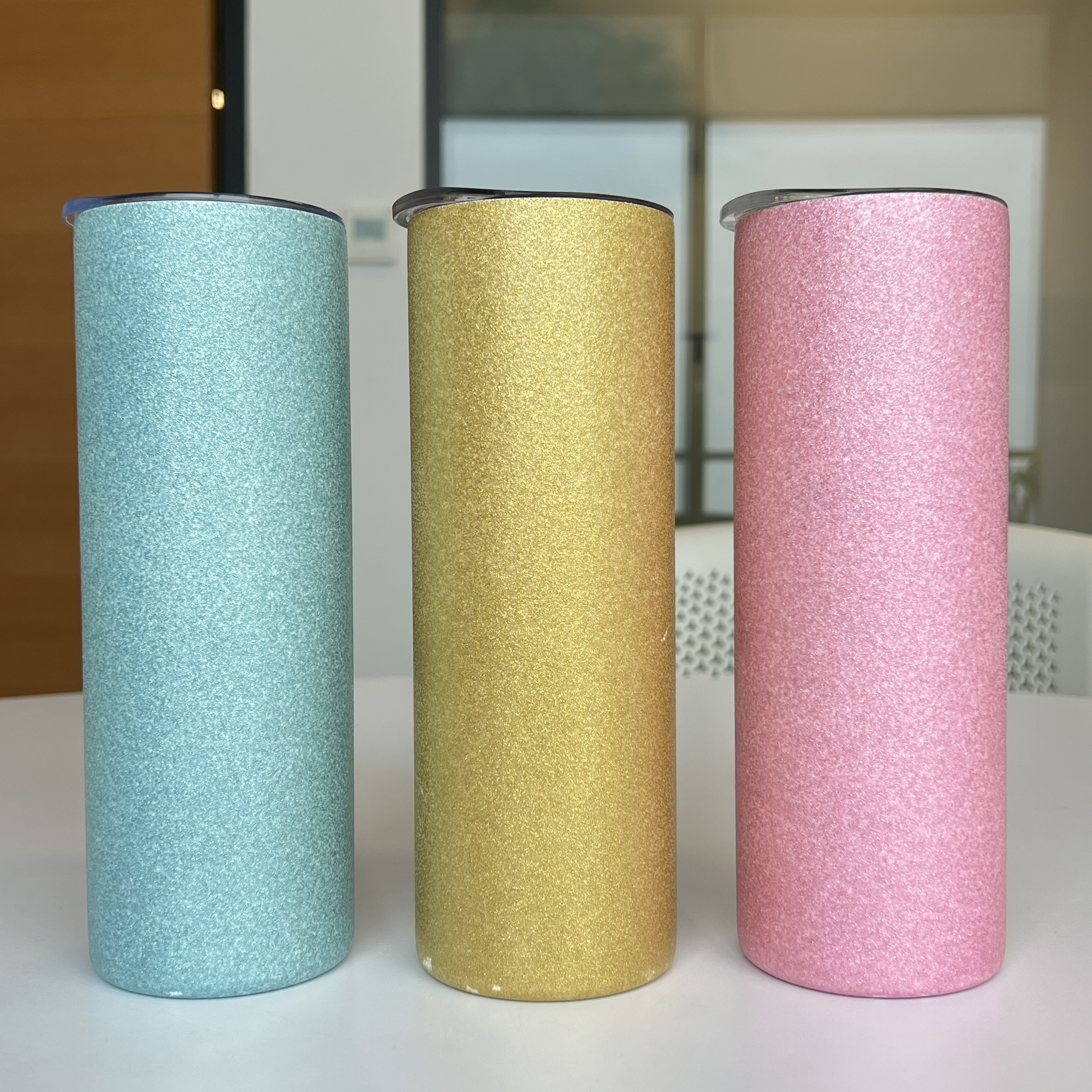 USA Warehouse 20oz free shipping Double Wall Straight Tumbler Stainless Steel textured Rainbow rough Glitter Sublimation tumbler