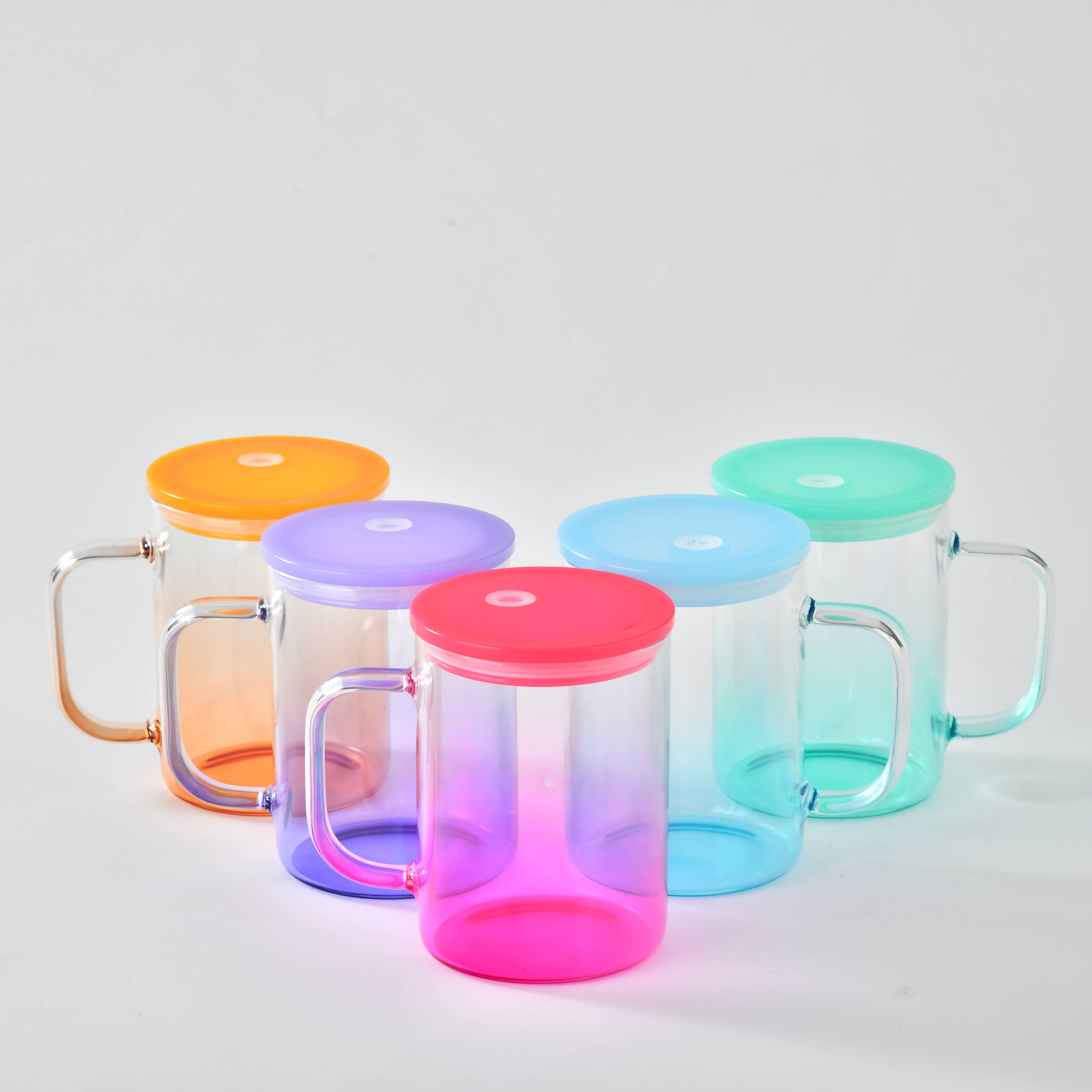 US Warehouse Wholesale 17oz Sublimation Transparent Gradient Glass Mug with Handle