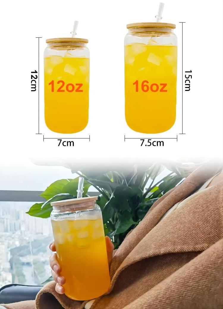 Top seller US stocked 12oz 16oz Soda Pop Clear Can Shaped Beer Sublimation Beverage Glass Cups With lid and glass straw