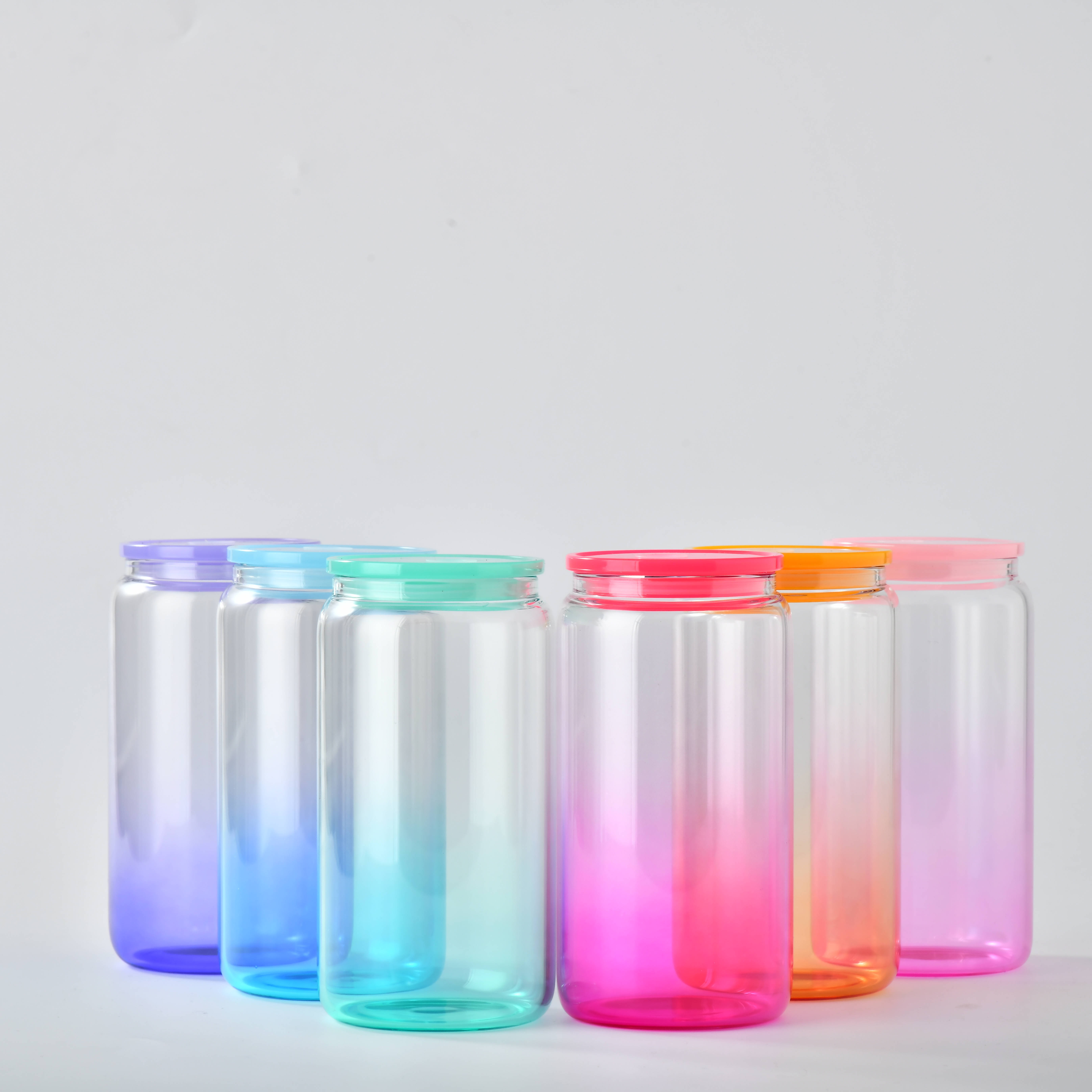 US Warehouse 16oz glass can tumbler with coloful plastic lids and straws