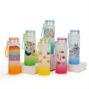 USA warehouse glass 17oz sublimation blank mixed Color Frosted Gradient Glass Water bottle tumbler with plasticlid