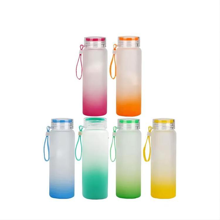 USA warehouse glass 17oz sublimation blank mixed Color Frosted Gradient Glass Water bottle tumbler with plasticlid