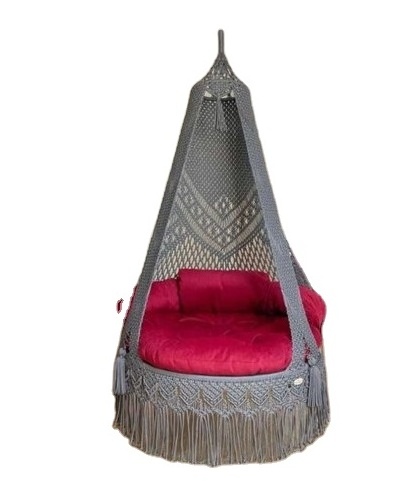 Handwoven Cotton Round Swing Chair Indoor Outdoor Bohemian Macrame Hammocks Chair From India