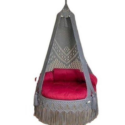 Handwoven Cotton Round Swing Chair Indoor Outdoor Bohemian Macrame Hammocks Chair From India