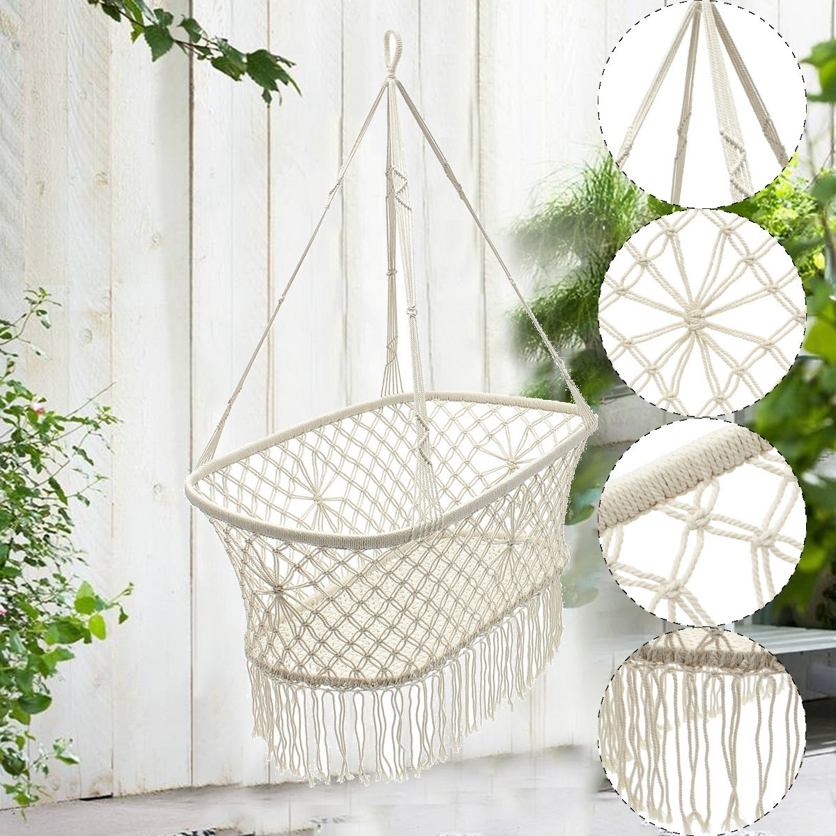 Handwoven Cotton Round Swing Chair Indoor Outdoor Bohemian Macrame Hammocks Chair From India