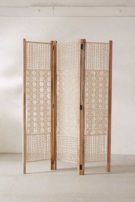 Macrame Room Divider Made by  Cotton Cord and Wooden Frame Used for Home Decor and Room Decoration