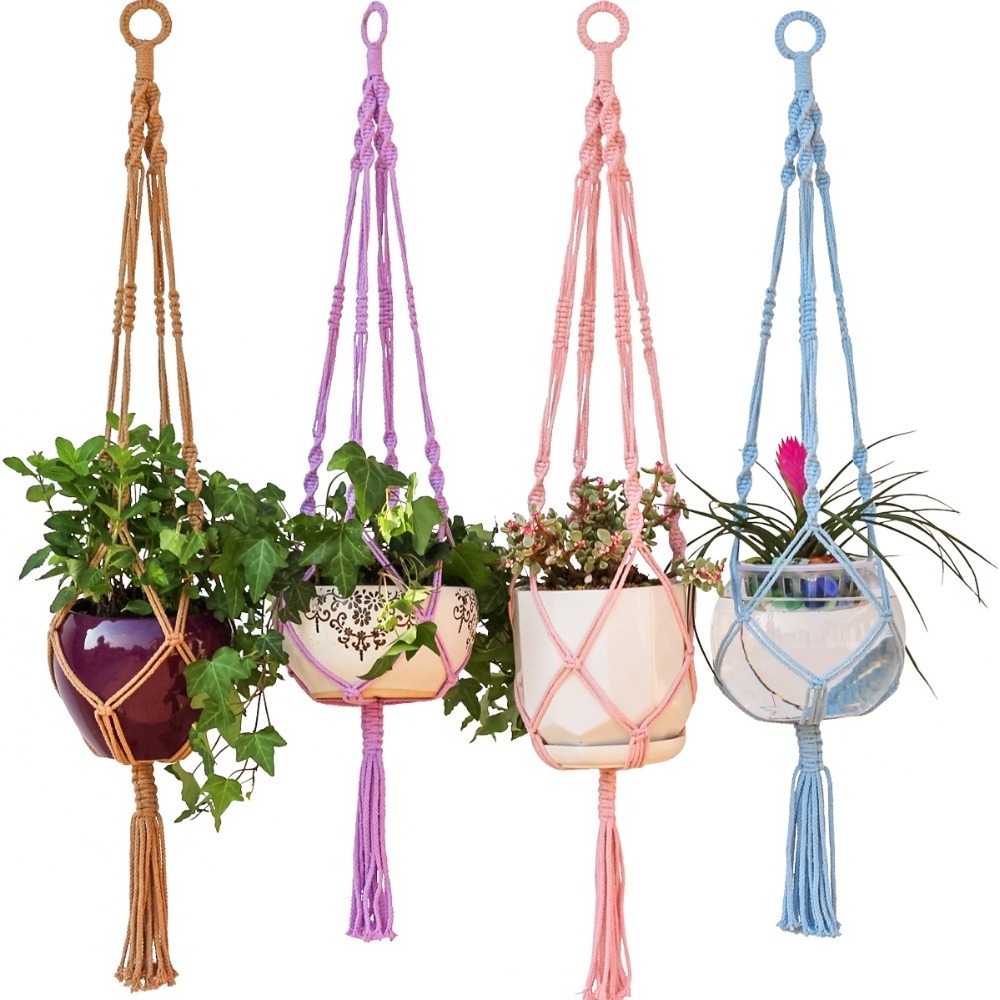 Boho Indoor Home Decor Plant Holder Cotton Rope Handmade Macrame Wall Air Plant Hangers