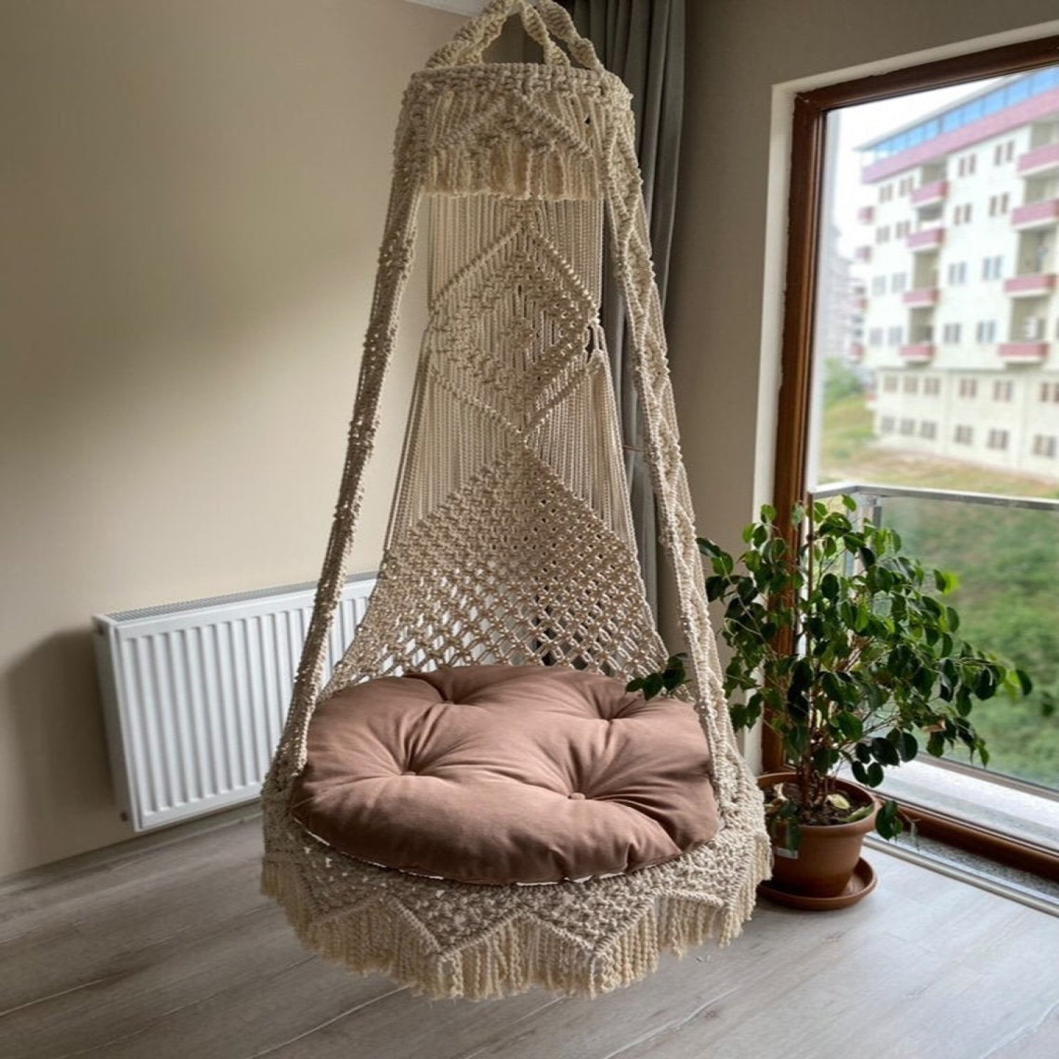 Macrame Swing Indoor Boho Patio Adult Macrame Hammock Hanging Seat Swing Suspended Chair