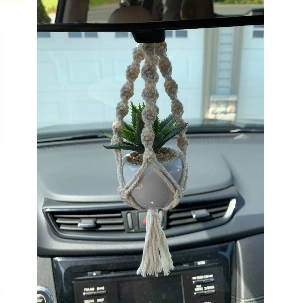 New Arrival Macrame Planter Car Accessory Natural Handmade Cotton Rope Mini Plant Hanger For Car From Isar International LLP