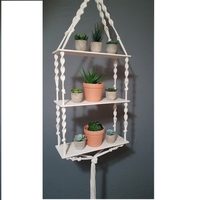 Trendy Design 3 Tiers Boho wall Decorative Cotton Cord Macrame Wall Hanging Shelf For Plant Holder Macrame Plant Hangers