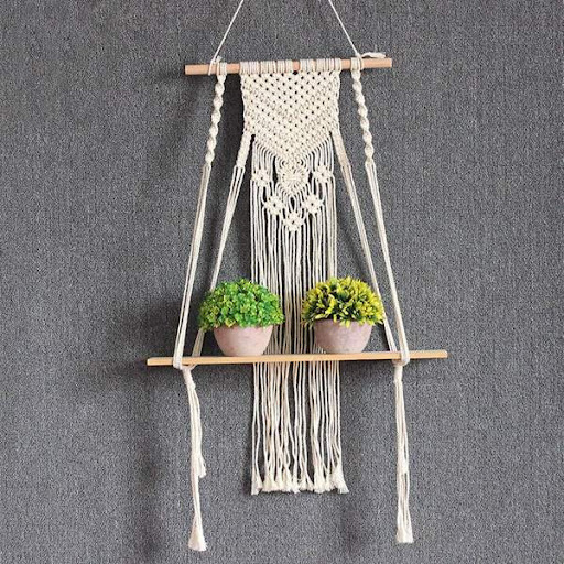 Trendy Design 3 Tiers Boho wall Decorative Cotton Cord Macrame Wall Hanging Shelf For Plant Holder Macrame Plant Hangers