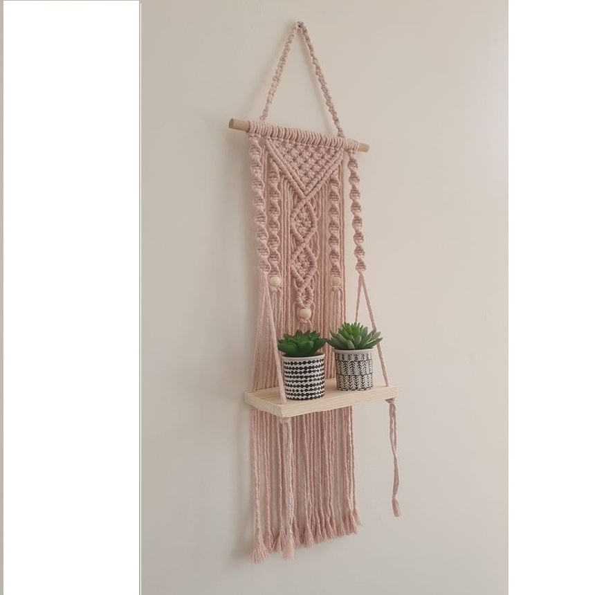 Trendy Design 3 Tiers Boho wall Decorative Cotton Cord Macrame Wall Hanging Shelf For Plant Holder Macrame Plant Hangers