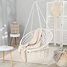 Wholesale Handmade Boho garden swing hanging rope Chair seat swinging macrame round based stand hammock chair