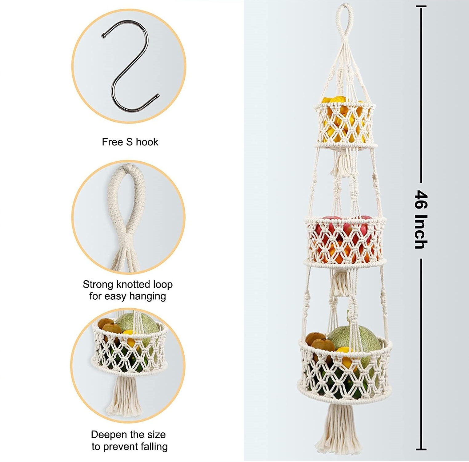 Wholesale Boho Wall Hanging Decor Fruit Storage macrame fruit hammock for Kitchen from Isar International LLP