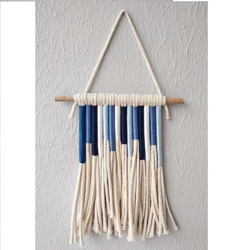 New Elegant Blue Tones Wrapped Tassel Wall Hanging Macrame Wall Hanging For Bedroom, Living Room