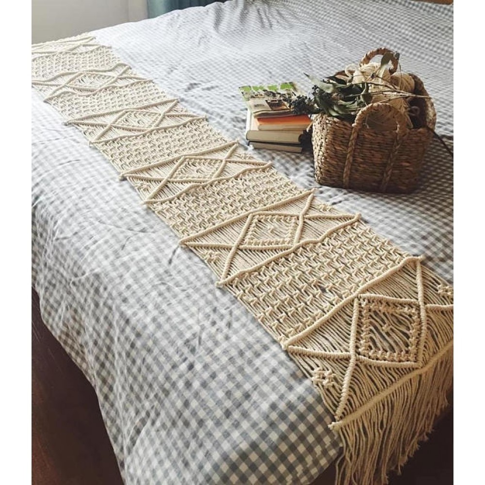 Macrame cotton Table Runner Natural Handwoven For chaircovers for wedding shoe cleaning kit table cloths for events couch covers