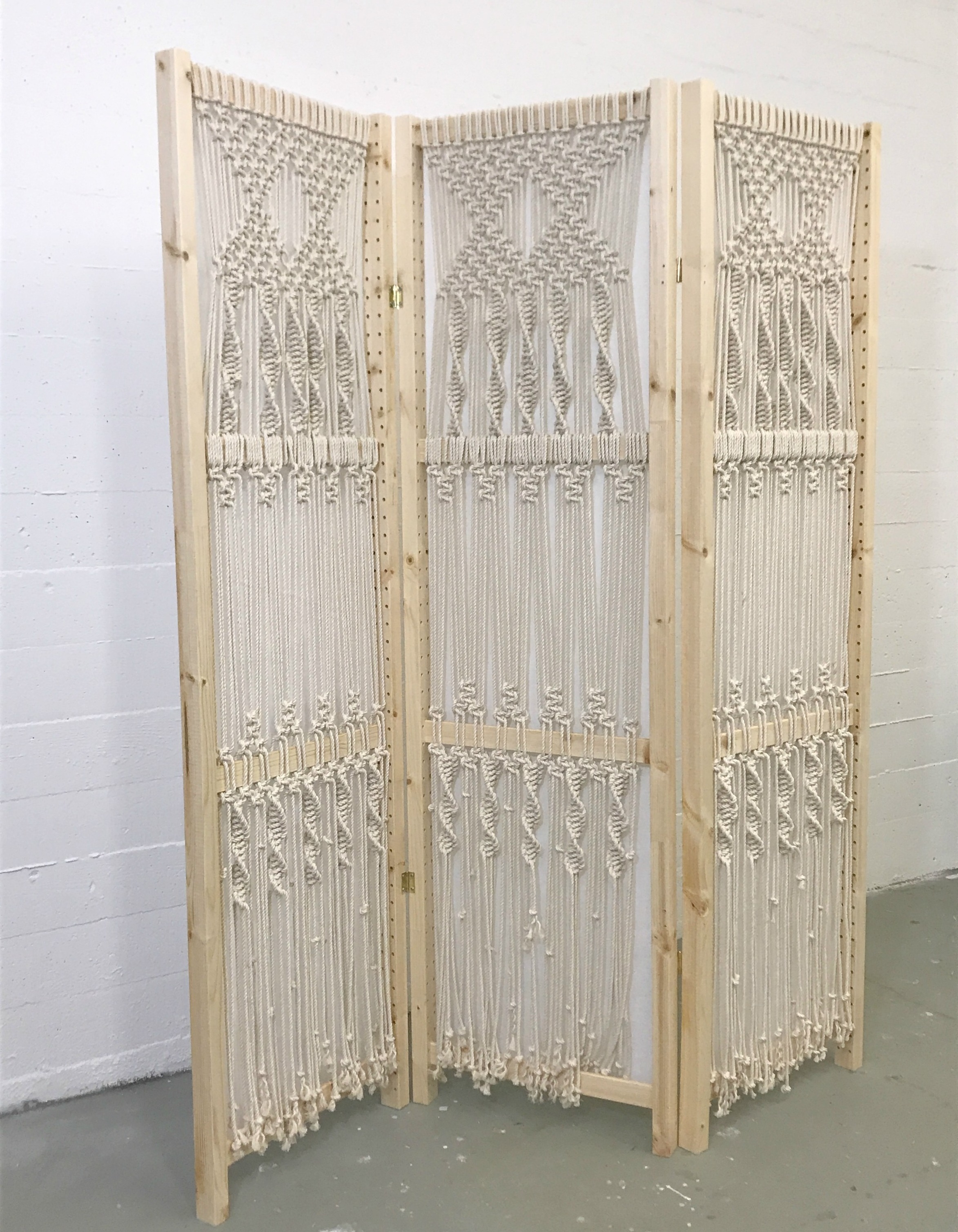 Macrame Room Divider Made by  Cotton Cord and Wooden Frame Used for Home Decor and Room Decoration