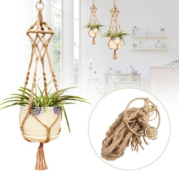 Wholesale Macrame Jute Plant Hanger With Elegant Beads For Indoor And Outdoor Plants Decorations