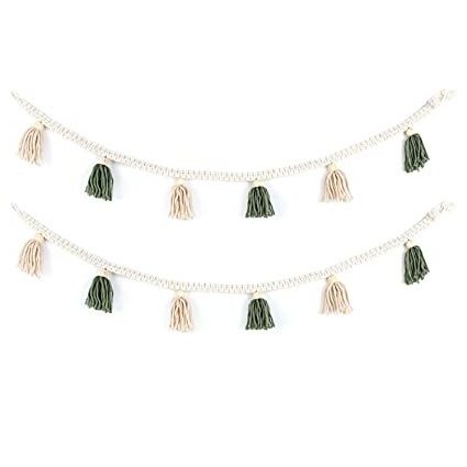 Home Party Wood Bead Garland with Tassels Boho Macrame Wall Hanging Decor Pastel Tassel Home Restaurant Hotel Decoration