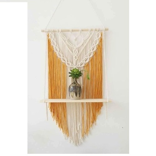 Buy Hand Woven Macrame Wall hanging Decor Shelf 2-Tier Floating Shelves Storage Rack For Entryway Living Room Bedroom