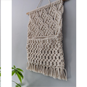 Wholesale Premium Quality Hand Woven Boho Decor  Magazine Organizer Cotton Woven Hanging Pocket Wall Decor