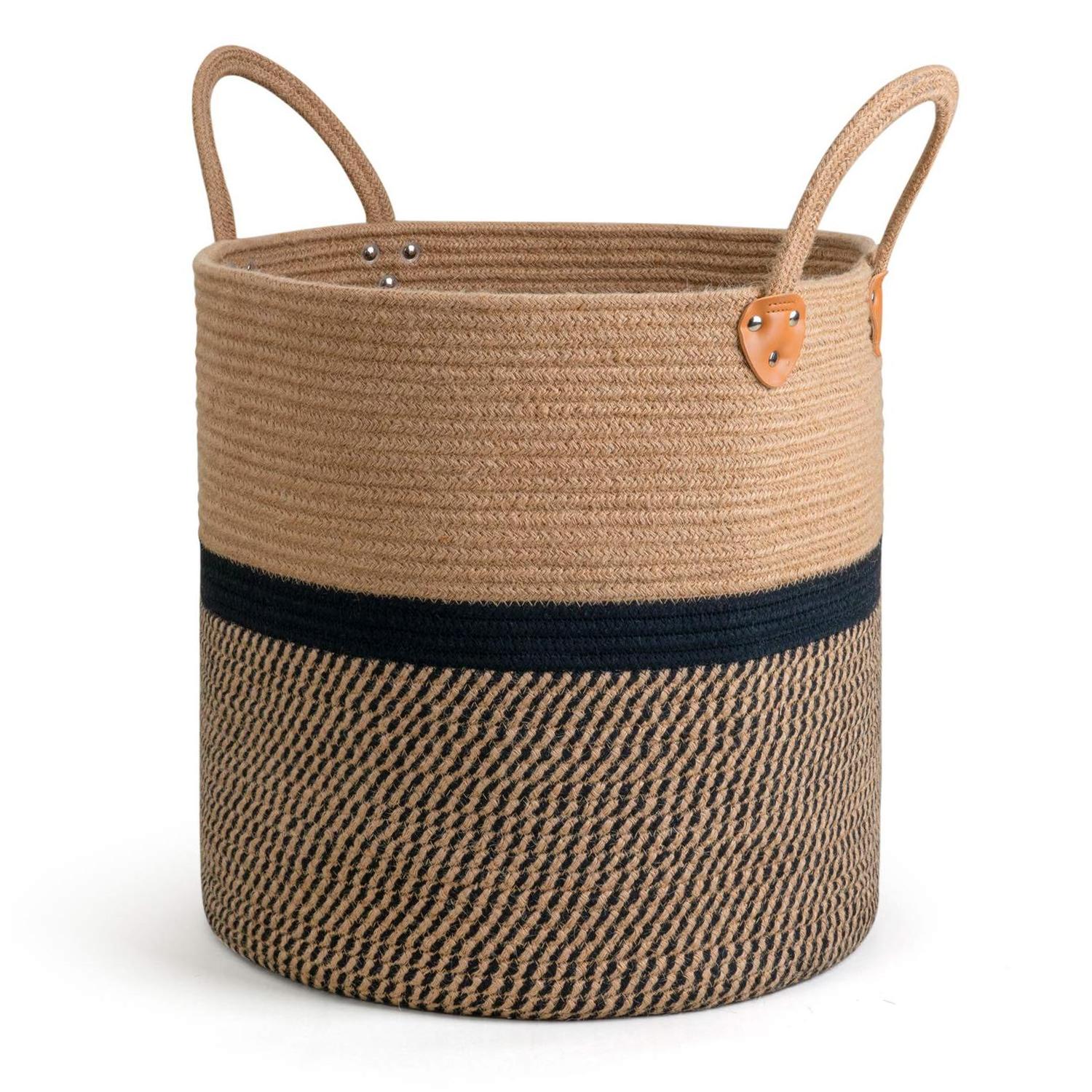 Hot Sale Jute Rope Basket in Living Room Woven Towel Basket Bedroom Storage Basket From India