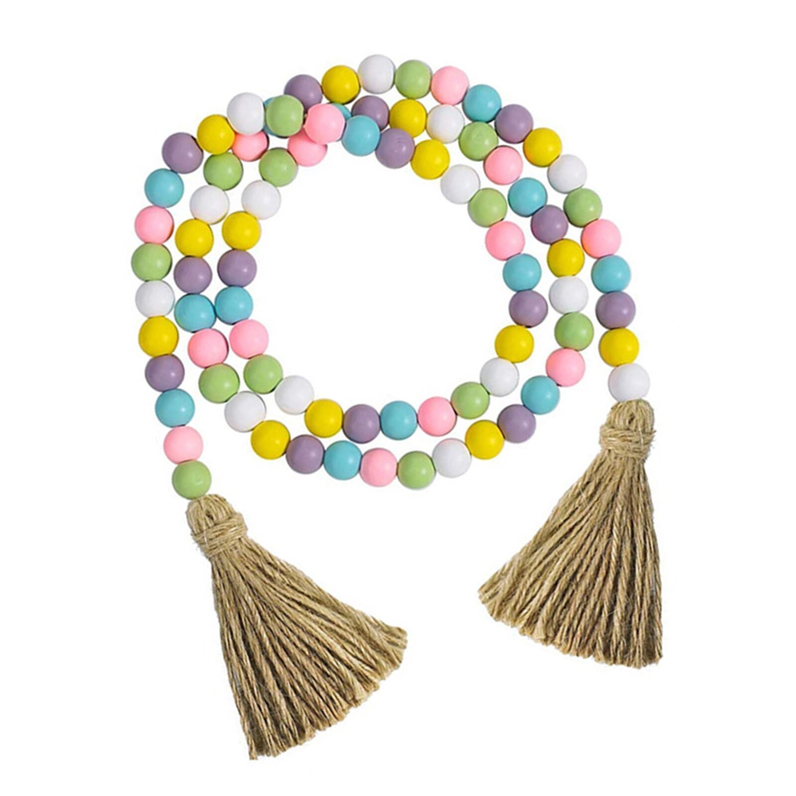 Home Party Wood Bead Garland with Tassels Boho Macrame Wall Hanging Decor Pastel Tassel Home Restaurant Hotel Decoration