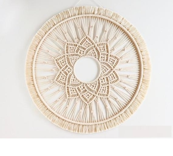 2023 Wholesale Macrame Mandala Mustard Round Macrame Nursery Macrame Wall Hanging Boho Art